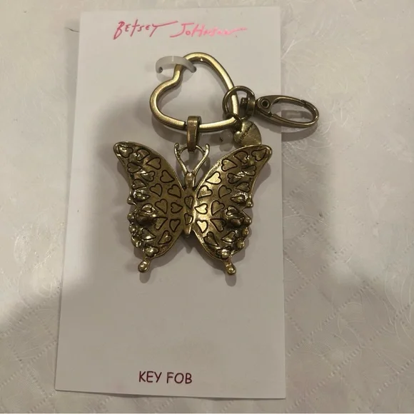Betsey Johnson Butterfly Bag Charm Crystal Accents NWT Burnished Gold Tone Boho - Picture 8 of 8